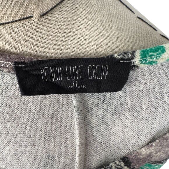 Peach Love Cream Gray Green 3/4 Sleeve Geometric Print Pullover Sweater Size M - Picture 6 of 7